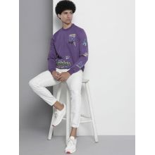 The Indian Garage Co Men Regular Fit Printed Crew Neck Purple Sweatshirt