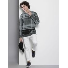 The Indian Garage Co Men Regular Fit Checks Crew Neck Charcoal Sweatshirt