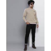 The Indian Garage Co Men Regular Fit Stripes Crew Neck Beige Sweatshirt
