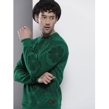 The Indian Garage Co Men Regular Fit Floral Crew Neck Teal Sweatshirt