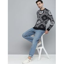 The Indian Garage Co Men Regular Fit Floral Crew Neck Black Sweatshirt