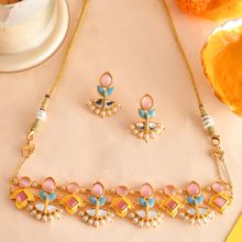 Voylla Forever More Yellow Blue Choker Necklace Set