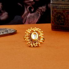 Voylla Veerangana Gold Plated Oval Cut Kundan Ring