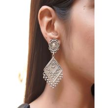 Noor By Saloni Silver Floral & Rawa Design Stud Earrings