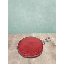 Sassora Red Round Compact Case For Earphones, Jewelry And Coin Pouch (Small)