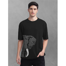 BULLMER Men Black Cotton Front and Back Printed Oversized T-Shirt