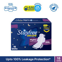 Stayfree Secure Nights Sanitary Pads with Cottony Soft Cover for Comfort - XXL - Pack of 18