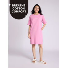 Nykd By Nykaa Breathe Cotton Relaxed Sleep Dress With Pockets Nys944 Pink