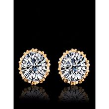 OOMPH Pair of 18K Gold Plated Round Cubic Zirconia Stud Earrings for Men