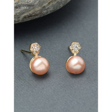 Zaveri Pearls Peach Freshwater Pearl & Cubic Zirconia Brass Studs Earring-ZPFK11412