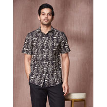 Fabindia Black Cotton Slim Fit Dabu Printed Shirt