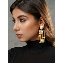 VIRAASI Gold Matte Raw Stone Beaded Dangler Earrings for Women and Girls