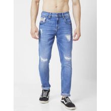 Spykar Men Mid Blue Cotton Slim Fit Jeans Skinny
