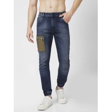 Spykar Men Dark Navy Blue Cotton Regular Fit Jeans Jogger