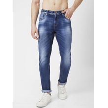 Spykar Men Mid Navy Blue Cotton Slim Fit Narrow Length Clean Look Low Rise Jeans Skinny