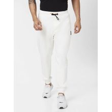 Spykar Men Off White Blended Ankle Length Mid Rise Joggers