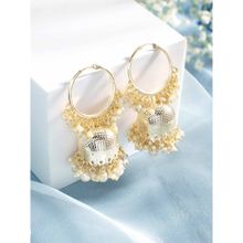 Peora Gold Plated White Beads Hoop Jhumki Earrings for Women