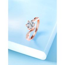 Peora Rose Gold Plated CZ Studded Solitaire Adjustable Finger Ring