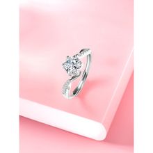 Peora Silver Plated CZ Studded Solitaire Adjustable Finger Ring