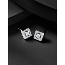 Peora Silver Plated Cubic Zirconia Square Shape Stud Earrings