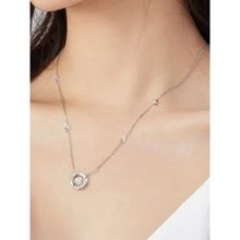 Peora Silver Plated American Diamond Round Shape Pendant Chain