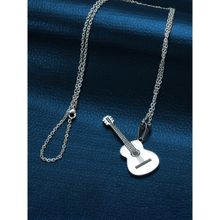 Peora Silver Plated Guitar Shape Pendant Chain Necklace
