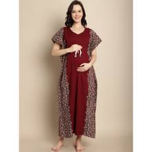 Secret Wish Maroon Cotton Maternity Feeding Kaftan
