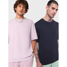 Bewakoof Men's Pack of 2 Men's Purple & Navy Blue Oversized T-shirt