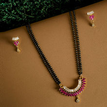 PANASH Gold-Plated & Pink Cz Stone-Studded Mangalsutra With Earrings