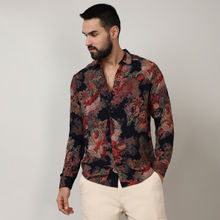 Campus Sutra Mens Crimson Red & Midnight Black Paisley Flora Shirt