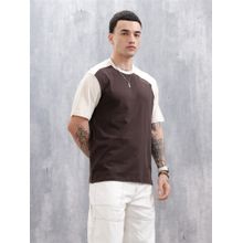 WROGN Brown Colorblock Crew Neck Comfortable T-Shirt