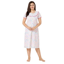 PIU White Maternity Cotton Half Sleeves Polka Print Nighty