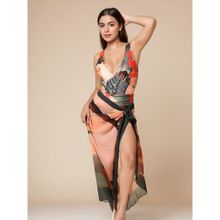 WomanLikeU Printed Padded Monokini With Sarong - Multi-color (Set of 2)