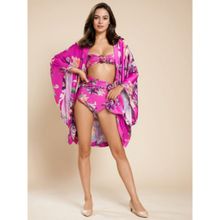WomanLikeU Waves By Shrijal: Think Pink Floral Bikini with Coverup (Set of 3)