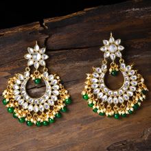 Zaveri Pearls Kundan & Green Beads Traditional Chandbali Earring - ZPFK8669