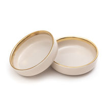 EZ Life Pastely 3 5 Inch Ceramic Small Dessert Plates Ivory With Golden Rim Pack Of 2