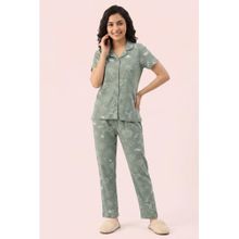 Zivame Knit Cotton Pyjama Set - Green