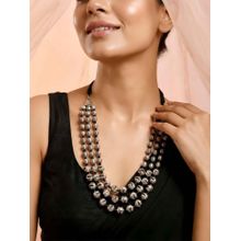 ADIVA Women Oxidised Silver-Toned Textured Beaded Multi-Layered Necklace