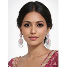 Odette Women Pink & Silver Alloy Stone Earrings
