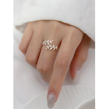 Peora Women White American Diamond Studded Silver Plated Leaf Style Finger Ring (7)