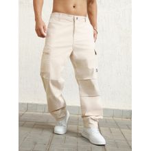 Hubberholme Mens Beige Smart Casual Summer Cotton Loose Fit Mid Rise Cargo Pant