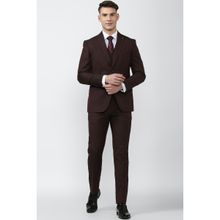 Peter England Men Maroon Textured Slim Fit Formal Three Piece Suit (set Of 3)