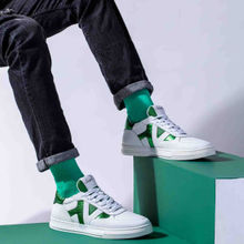 Saint G Elliot Unisex White & Green Leather Handcrafted Sneakers