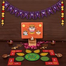 Indigifts Happy Diwali Toran & Laxmi Ganesh Diya Stand with Rangoli (Set of 16)