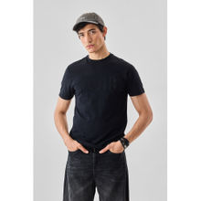 Snitch Black Embellished Half Sleeves Slim Casual T-Shirt