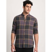 THE BEAR HOUSE Men Purple Checked Slim Fit Cotton Casual Shirt