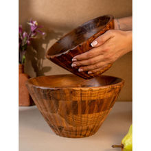 The Pitara Project Serving Bowl Wooden Ribbed (L)