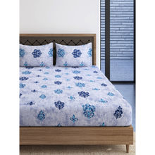 Swayam Ethnic Print 240 Tc Cotton Double Bedsheet With 2 Pillow Covers - Blue