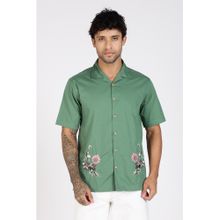 Eszett Autumn Flowers Green Cuban Shirt