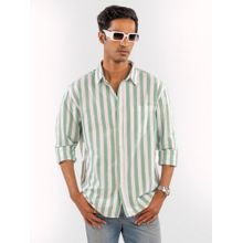 Eszett Men Green Cotton Stripes Casual Shirt